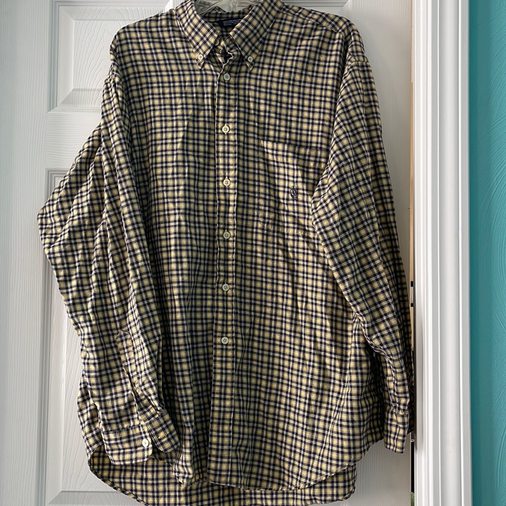 Nautica Mens Plaid Dress Shirt Button Down XL Yellow Navy